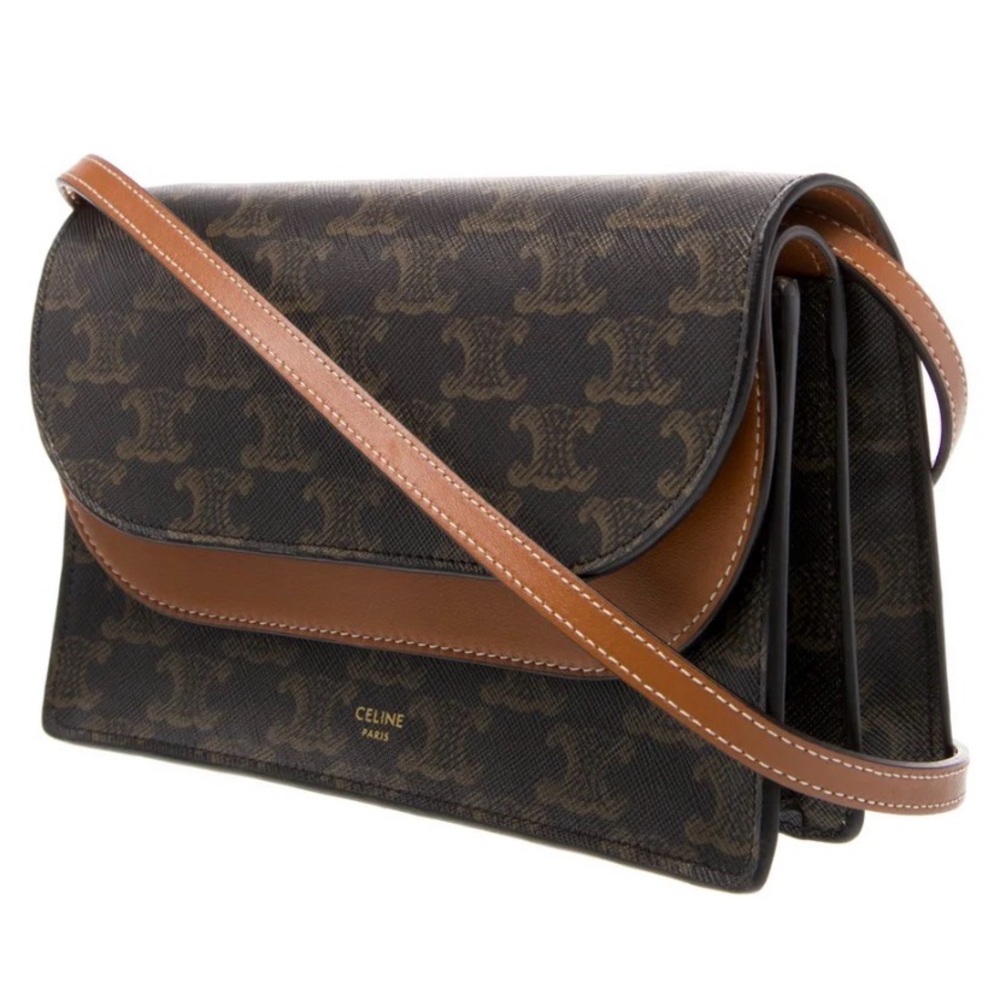 Auth Celine Triomphe Monogram Wallet on Strap